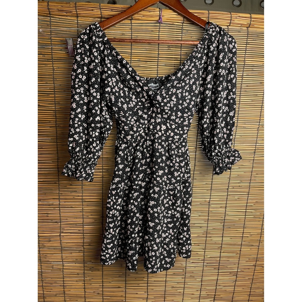 Angie Black Mini Dress with White Daisy Print